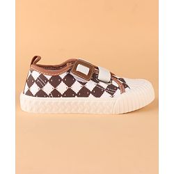 Cute Walk by Babyhug Canvas Velcro Closure Casual Shoes With Checks Design - Brown