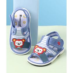 Cute Walk by Babyhug Velcro Closure Sandals with Bear Applique & Stripes - Blue