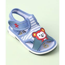 Cute Walk by Babyhug Velcro Closure Sandals with Bear Applique & Stripes - Blue