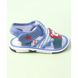 Cute Walk by Babyhug Velcro Closure Sandals with Bear Applique & Stripes - Blue