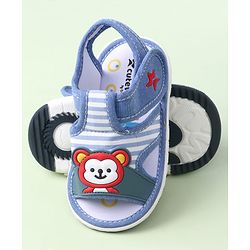 Cute Walk by Babyhug Velcro Closure Sandals with Bear Applique & Stripes - Blue