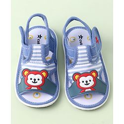 Cute Walk by Babyhug Velcro Closure Sandals with Bear Applique & Stripes - Blue