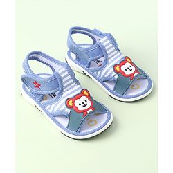 Cute Walk by Babyhug Velcro Closure Sandals with Bear Applique & Stripes - Blue