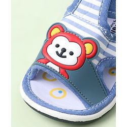 Cute Walk by Babyhug Velcro Closure Sandals with Bear Applique & Stripes - Blue