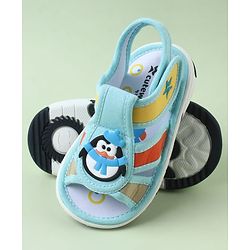 Cute Walk by Babyhug Sandals with Velcro Closure & Penguin Applique - Light Blue