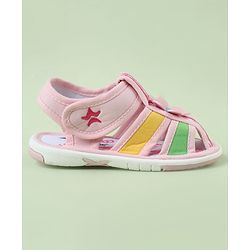 Cute Walk by Babyhug Velcro Closure Sandals with Checks & Floral Applique - Pink
