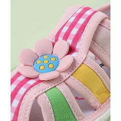 Cute Walk by Babyhug Velcro Closure Sandals with Checks & Floral Applique - Pink