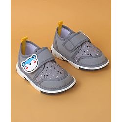 Cute Walk by Babyhug Casual Shoes with Velcro Closure And Animal Applique - Grey