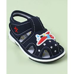 Cute Walk by Babyhug Sandals With Velcro Closure & Aeroplane Applique - Light Blue