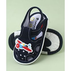 Cute Walk by Babyhug Sandals With Velcro Closure & Aeroplane Applique - Light Blue
