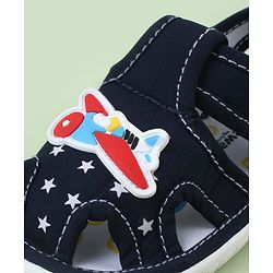 Cute Walk by Babyhug Sandals With Velcro Closure & Aeroplane Applique - Light Blue