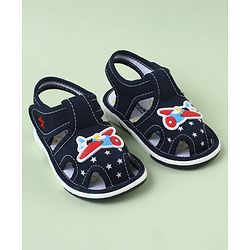 Cute Walk by Babyhug Sandals With Velcro Closure & Aeroplane Applique - Light Blue