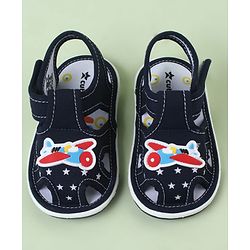 Cute Walk by Babyhug Sandals With Velcro Closure & Aeroplane Applique - Light Blue