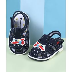 Cute Walk by Babyhug Sandals With Velcro Closure & Aeroplane Applique - Light Blue