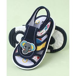 Cute Walk by Babyhug Sandals With Velcro Closure & Elephant Applique - Blue