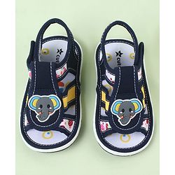 Cute Walk by Babyhug Sandals With Velcro Closure & Elephant Applique - Blue