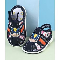 Cute Walk by Babyhug Velcro Closure Sandals with Cow Applique - Blue