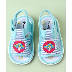 Cute Walk by Babyhug Sandals with Velcro Closure & Mushroom Applique - Light Blue