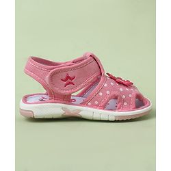 Cute Walk by Babyhug Velcro Closure Polka Dots Printed Sandal With Floral Applique - Pink