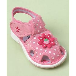 Cute Walk by Babyhug Velcro Closure Polka Dots Printed Sandal With Floral Applique - Pink