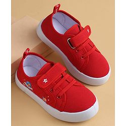 Cute Walk by Babyhug Casual Shoes with Velcro Closure & Space Theme Embroidery - Red