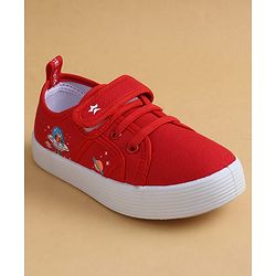 Cute Walk by Babyhug Casual Shoes with Velcro Closure & Space Theme Embroidery - Red