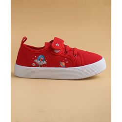 Cute Walk by Babyhug Casual Shoes with Velcro Closure & Space Theme Embroidery - Red