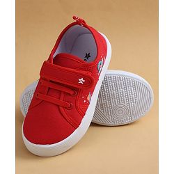 Cute Walk by Babyhug Casual Shoes with Velcro Closure & Space Theme Embroidery - Red