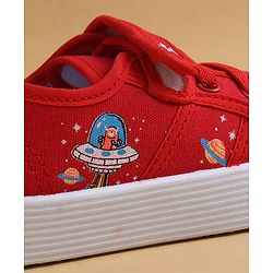 Cute Walk by Babyhug Casual Shoes with Velcro Closure & Space Theme Embroidery - Red