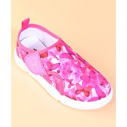 Cute Walk by Babyhug Velcro Closure Casual Shoes With Butterfly Print - Fuchsia