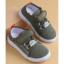 Cute Walk by Babyhug Casual Shoes with Velcro Closure & Vehicle Applique - Olive Green
