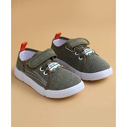 Cute Walk by Babyhug Casual Shoes with Velcro Closure & Vehicle Applique - Olive Green