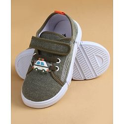 Cute Walk by Babyhug Casual Shoes with Velcro Closure & Vehicle Applique - Olive Green