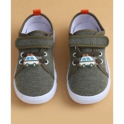 Cute Walk by Babyhug Casual Shoes with Velcro Closure & Vehicle Applique - Olive Green