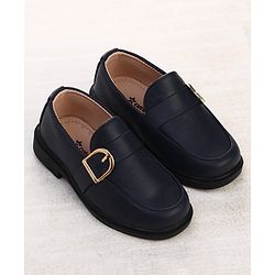 Cute Walk by Babyhug Slip On Solid Oxford Shoes with Buckle Design - Navy Blue