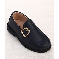 Cute Walk by Babyhug Slip On Solid Oxford Shoes with Buckle Design - Navy Blue