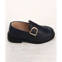 Cute Walk by Babyhug Slip On Solid Oxford Shoes with Buckle Design - Navy Blue