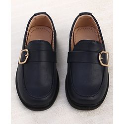 Cute Walk by Babyhug Slip On Solid Oxford Shoes with Buckle Design - Navy Blue