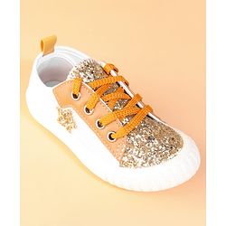 Cute Walk by Babyhug Lace Up Casual Shoes With Star Applique - Golden