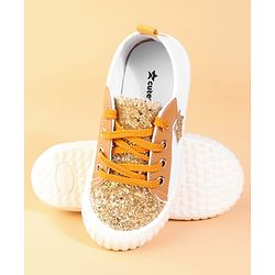 Cute Walk by Babyhug Lace Up Casual Shoes With Star Applique - Golden