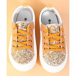 Cute Walk by Babyhug Lace Up Casual Shoes With Star Applique - Golden