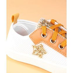 Cute Walk by Babyhug Lace Up Casual Shoes With Star Applique - Golden