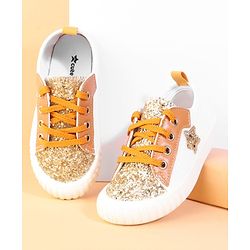 Cute Walk by Babyhug Lace Up Casual Shoes With Star Applique - Golden