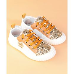 Cute Walk by Babyhug Lace Up Casual Shoes With Star Applique - Golden