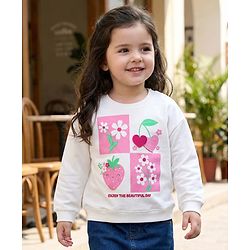 Babyhug Cotton Knit Full Sleeves Sweatshirt with Tropical Theme Print - White