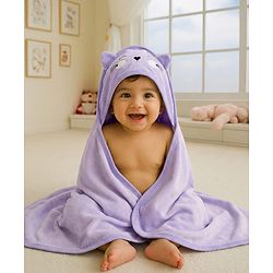 Babyhug Cotton Knit Hooded Wrapper With Ear Applique L 82 x B 77 cm - Lavender