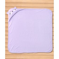 Babyhug Cotton Knit Hooded Wrapper With Ear Applique L 82 x B 77 cm - Lavender
