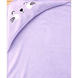 Babyhug Cotton Knit Hooded Wrapper With Ear Applique L 82 x B 77 cm - Lavender