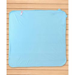 Babyhug Cotton Knit Hooded Wrapper With Animal Face Embroidery & Ear Applique L 82 x B 77 cm - Blue