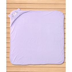 Babyhug Cotton Knit Hooded Wrapper With Animal Embroidery  L 81 x B 81 cm - Lavender